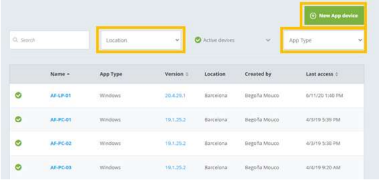 Filtrado Gestion de dispositivos Kapture.io QMS