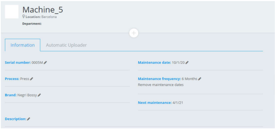 Detalle Gestion de Maquinaria Kapture.io QMS