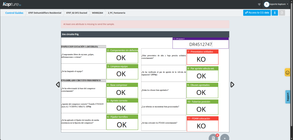 Kapture.io QMS no conformidades